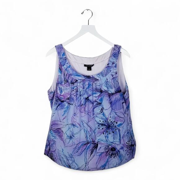 ST. JOHN Silk Blouse Scoop Neck Abstract Floral Sleeveless - Size 16 - Picture 1 of 7